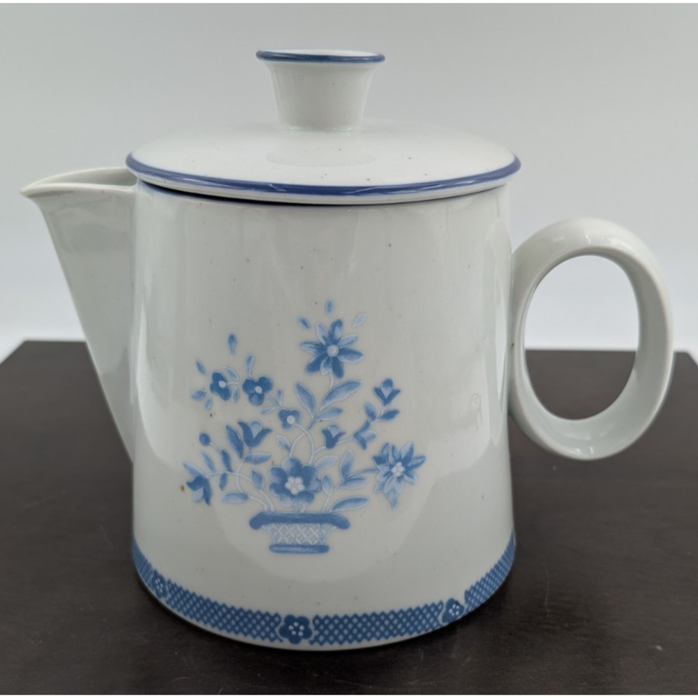 Vintage Dansk Blue Basket Floral Large Coffee Pot 7.25" Refsgaard Denmark Teapot
